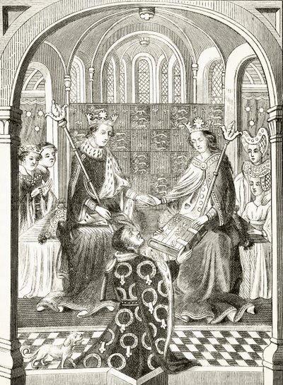 VI. Henrik angol király és hitvese, Anjou Margit az udvarukban William Hickman Smith Aubrey (1858-1916) „Anglia nemzeti és hazai története” című könyvéből, London, 18 körül. alkotó: English School